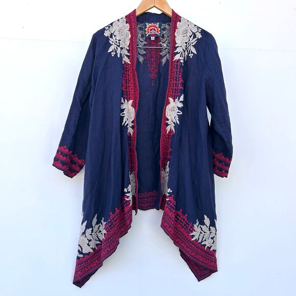 Johnny Was Camille Draped Navy Blue Floral Open Cardigan Duster Medium Boho - Picture 4 of 10
